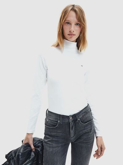 Calvin Klein Ruhák HU168073 | Calvin Klein Organic Cotton Turtleneck Női Felsők Világos Fehér